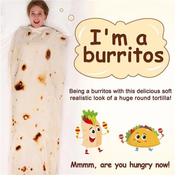 Burritos Tortilla Throw Blanket 2.0 Double Sided 71 inches for Adult and Kids - Picture 2 of 6